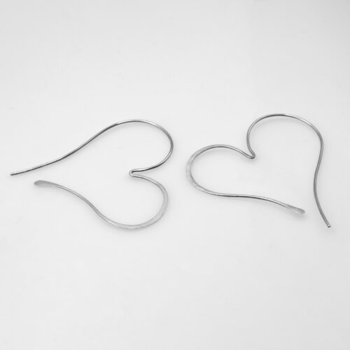 Cercei mari din argint, ear threadder în formă de inimioară