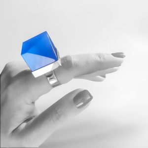 Blue Broken Cube Ring