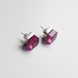Mini Cube Fuchsia Earrings