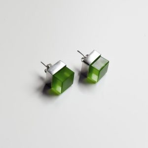 Mini Cube Green Earrings