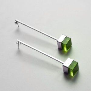 Green Cube Stick Earrings