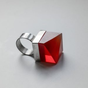 Red Broken Cube Ring