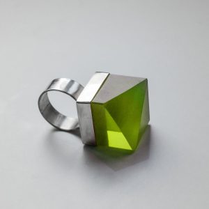 Green Broken Cube Ring